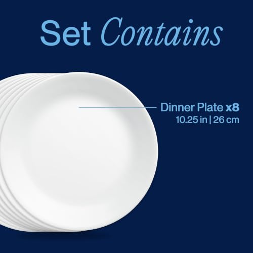 Corelle Vitrelle 8-Piece Dinner Plates Set Triple Layer Glass and Chip Resistant, Lightweight Round Plates, Winter Frost White - Image 4