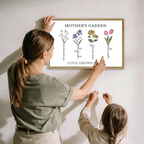 Personalized Mothers Day Idea Gifts for Mom Grandma Nana from Daughter Son Kids Custom Mothers Garden Birth Flowers Canvas Prints with Names Customized Mother's Day Birthday Gift — view 2