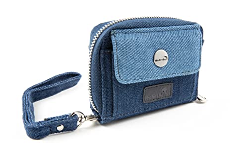 Women's Wallet RFID Cash Card Coin Accordion Clutch with Wristlet Blue Denim