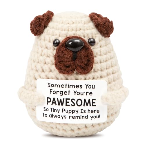 Mini Positive Crochet Dog，Funny Emotional Support Crochet Stuffed Gifts Cute Crochet Animals with Positive Messages Emotional Support Crochet Animals Handmade Crochet Puppy Inspirational Crochet Gift
