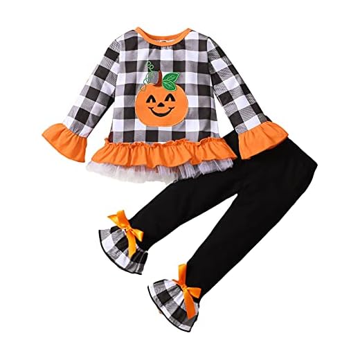 Binggong Barn halloween kostym baby flicka kläder set tecknad pumpa ränder tryck utsvängda långärmade toppar spöktryck utsvängda byxor kläder mjuk fritid spädbarn barn 0–4 år, Orange18a, 100 cm