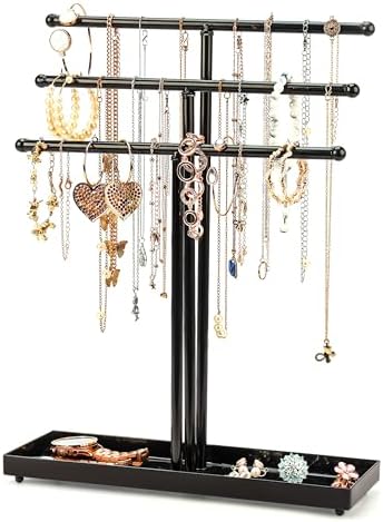 Présentoir à Bijoux 3 Niveaux En Acrylique Doré - Avec Barre En T, Pour Colliers, Bracelets, écharpes