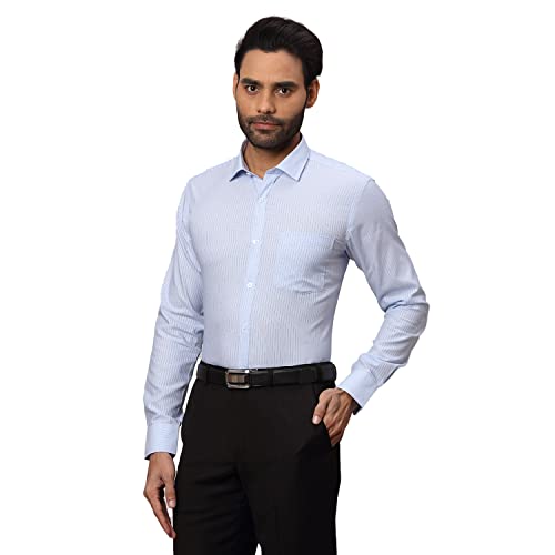 Image of Park Avenue Men's Pure Cotton Stripe Pattern Slim Fit Semi Cutaway Collar Full Sleeve Formal Shirt