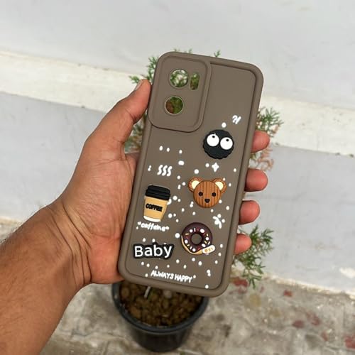 Image of Outlouders Back Cover for Oneplus Nord Ce 2 5G | 3D Cartoon Bear Cute Fun Silicone Full Body Protection Bumper Case (Brown)