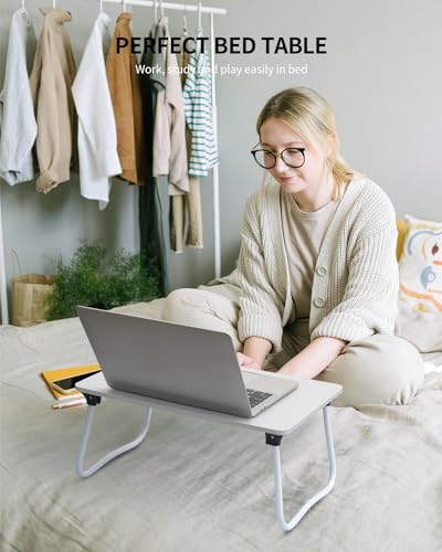 Image of Ruxury Foldable Lap Desk Laptop Stand Bed Desk Table Tray, Breakfast Serving Tray, Portable & Lightweight Mini Table, Lap Tablet Desk for Sofa Couch Floor - White