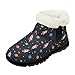 Pointodoor Rocket Planet Space Pattern Boys Snow Boots Anti-Slip Short Boots with Fur Lined Boy Lightweight Slip On Warm Wide Toe Shoes Fashion Running Ankle Booties