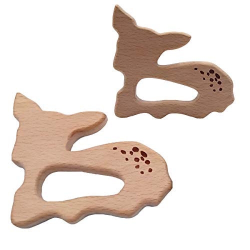 Alenybeby 2pcs Natural Wooden Sika deer Montessori Toy Pendant Pure Natural Beech Wood Animal Shape for Handmade Necklace/Bracelet Accessory (Sika deer 2pcs)
