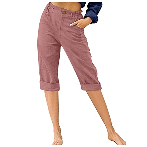 CFDRFGH Capris for Women Summer Cotton Linen Pants Casual 2025 Loose Comfy Trendy Elastic Waist Cropped Trouser Beach Clothes, Wine, Small