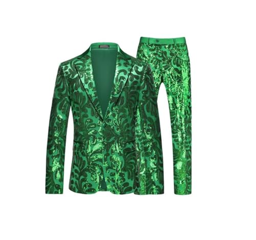 Men Party Sequined Suits Singer Host Dance Party Performance Dress Floral Blazers and Pants En8 L