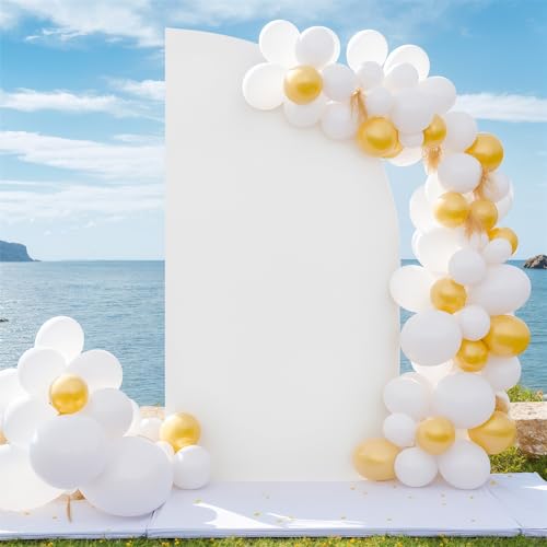 Image of GarveeHome Half Moon Arch Cover Backdrop Spandex Fitted Wedding Arch Stand Cover Double Sided Half Top Stretchy Backdrop Cover for Birthday Party Baby Shower Graduation Decorations
