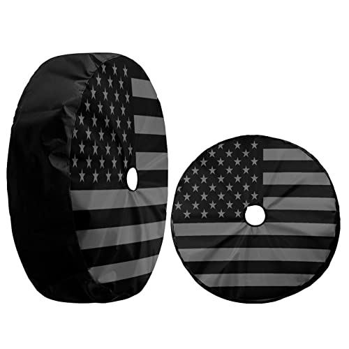 Image of Black America Flag Spare Tire Cover with Backup Camera Hole Wheel Tire Cover Fit Trailer, RV, SUV and Many Vehicle 18inch