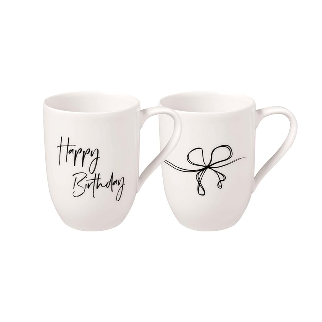 Villeroy & Boch Statement set di tazze Happy Birthday 2pcs, 280 ml, porcellana Premium, bianco
