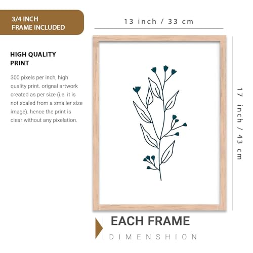 Image of kotart Botanical Art Home Decoration Painting | Floral Aesthetic Paintings With Frame For Living Room Bed Room Hotel Wall Decor Digital Reprint Set of 3 (13X17 inch)