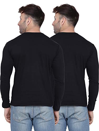 Image of Self Design Men Full Sleeve Round Neck Multicolor T-Shirt (Pack of 2)