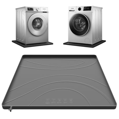 Washing Machine Drain Pan Silicone Mat,Extra Thick 33x30inch Non-Slip Waterproof Washer Tray,Raised Edge Drip Mat for Under Dryer or Washer,Anti-Vibration,Floor...