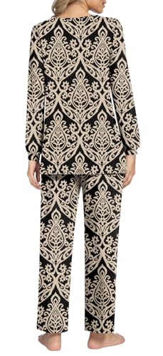 Anyally Women's Plus Size Pajama Sets Ladies Fall Pjs 2 Pieces Lounge Outfits V Neck Long Sleeves Sleepwear with Pockets4