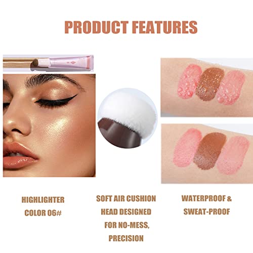 Liquid Highlighter Beauty Wand, 13 Colors, Creamy Soft Texture Face Highlighter For Natural Matte Finish, Lightweight, Long Lasting, Buildable & Blendable Highlighter Stick Makeup, With Cushion Applicator Attached, #06, 0.68 Fl Oz #TOP2
