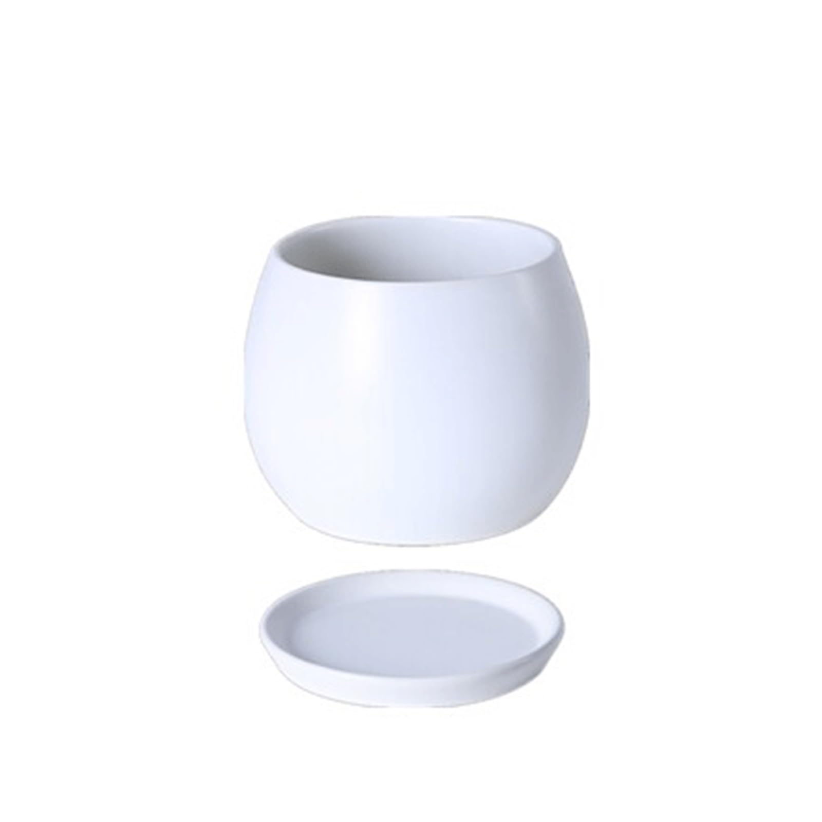 Cenz-888 flowerpot Ceramic Flower Pot With Saucer, Colors, Minimalist Round Design, Matte Finish Pots for Plants(White,Small)