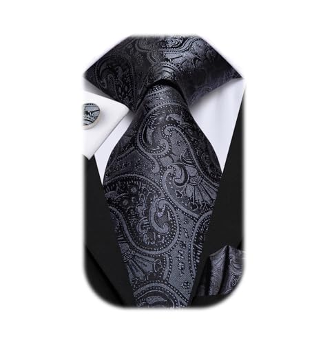Image of Dubulle Mens Paisley Striped Tie Woven Necktie for Men and Handkerchief Cufflinks Set Wedding Formal Business