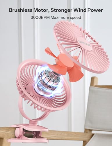 Image of UN1QUE Portable Fan,1800mAh Rechargeable Mini Table Fan,Small Desk Fan 3 Speed,Brushless Motor 3000RPM High Speed Usb Fan,Quiet Clip Fan for Office Kitchen Stroller Camping