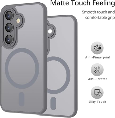 Image of Elzzi Magnetic Magsafe for Samsung S26 Case, Upgraded [Full Camera Protection] [Compatible with Magsafe] [Translucent Matte] Shockproof Protective Phone Case for Men & Women - Grey