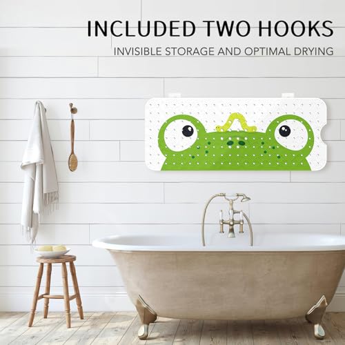 Image of PRATIQUE Kids Bath Mat for Tub Non Slip,40 X 16 Inch Extra Long Kids Bathtub Mat Frog Bathtub Shower Mat Safety Anti Slip with Suction Cups and Drain Holes, Machine Washable