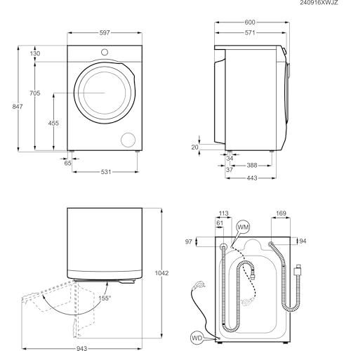 AEG Waschtrockner, 9 kg Waschen, 5 kg Trocknen, Serie 7000 ProSteam: Auffrischfunktion mit Dampf statt Waschen, EEKL D/A, NonStop 1kg-in-1h, Mengenautomatik, 1600 U/min, Dunkelgrau, LWR7G65690
