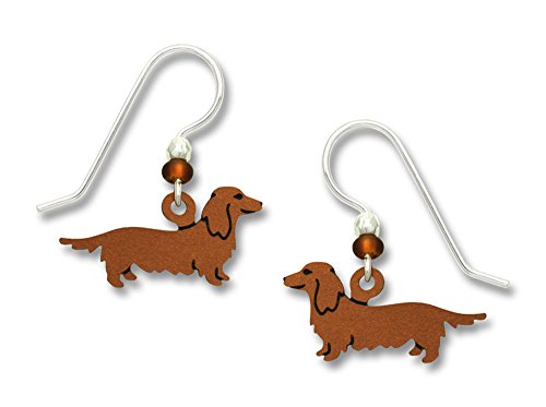 Tiny Long Haired Dachshund or Weiner Dog Earrings w/Sterling Silver Ear Wires