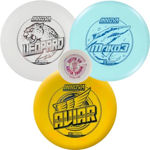 Discraft INNOVA DX 3 Disc Golf Starter Kits for Men, Women, & Kids, Putter, Midrange, Driver, Bonus G3T Mini, Weight Ranges 140-180, Beginner Frisbee Golf Set, Fade Bag Sold Seperat