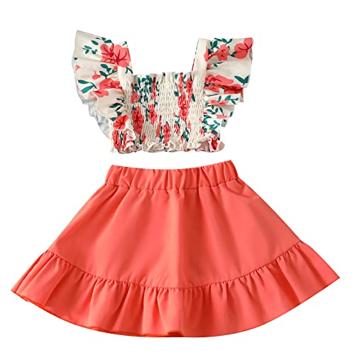 Waghao Toddler Baby Girl Clothes Casual Shorts Short skirts Set Cute Summer Outfits,suitable for girls aged 1-7(Orange skirt 6-7Year)