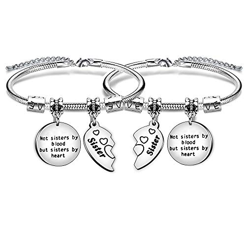 Pulseras de la amistad con palabras no hermanas por Blood But Sister by Heart Pulsera de corazón para mujer amigas hermanas regalo de cumpleaños Cover