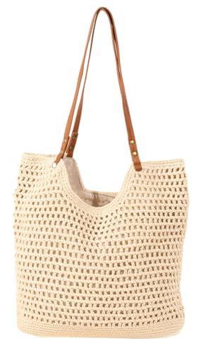 Sac de plage été crochet pour femme grand sac d'épaule en coton tricot main