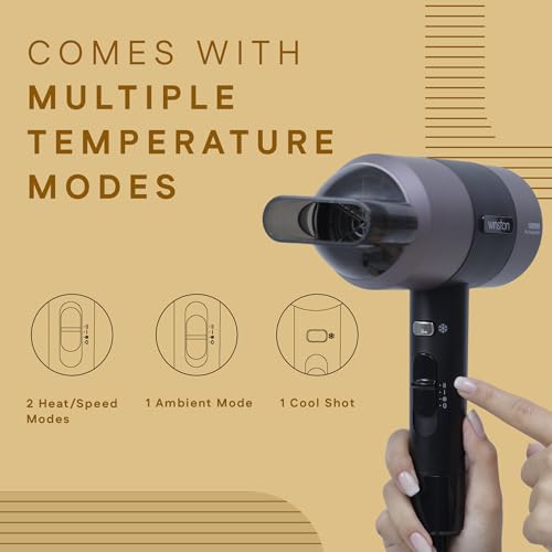 Image of WINSTON Turbo Pro Hair Dryer - 1800W | Quick Drying Blow Dryer with Low Noise, Cool Shot & Overheat Protection - 1 Year Warranty (Black)