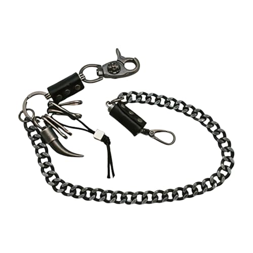 Men Metal Wallet Chain Biker Fashion Jewelry Clasp Jeans Keychain Links Durable Horn Charm