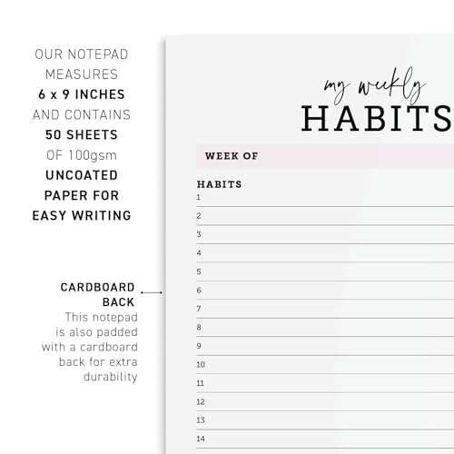 CARDAMONOLY Habit Tracker Notepad - 50 Page Tear Off Planning Pad - 6 x 9 - High Performance Planner - Chore Chart for Adults - Weekly Planner Undated - Self Care Planner