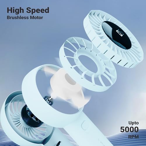Image of Zebronics Heat Buster 200, Portable Hand Fan, Upto 12h Backup, 3600mAh Rechargeable Battery, 5 Speed Modes, Upto 5.9m /s Airflow, LED Display, for Travel, Makeup, Office, Home (Blue)