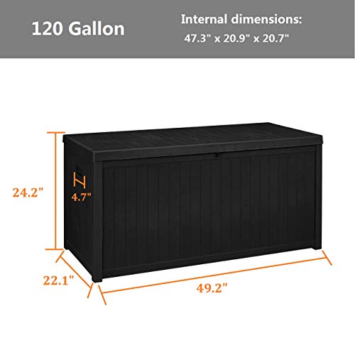 Waterproof Deck Storage Cushion Box Outdoor - Plastic 120 Gallon Patio Garden Furniture, Black, Hydraulic Rods #TOP1