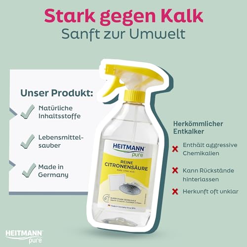 HEITMANN pure Reine Citronensäure 500ml | Effektiver Kalkentferner in Küche & Bad | 100% natürliche Zitronensäure… – Ansicht 6