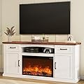 ALLSTAND Fireplace TV Stand for up to 80 inch TV, 32" Tall Entertainment Center with Fireplace, Farmhouse TV Stands with Electric Fireplace for Living Room, 2 Storage Cabinets, 2 Drawers, 70in, White