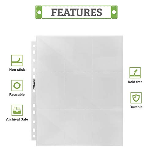 Tyh Supplies 100 Pack Heavy Duty Baseball Card Sleeves For 3 Ring Binder | Double Sided Ultra Clear 11 Hole | 9 Pocket Trading Trading Sports Gaming Card Protectors | 1800 Pockets #TOP2
