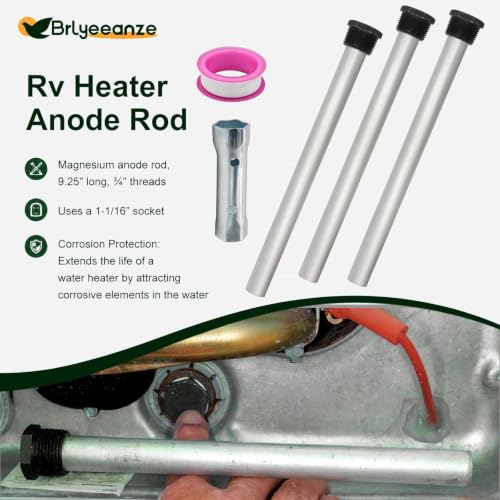 Image of RV Hot Water Heater Anode Rod 3 Pack | Fits for Suburban and Morflo - 9.25''Long & 3 /4'' Thread Lasting Tank Corrosion Protection, For RV Camper and Trailer Heaters
