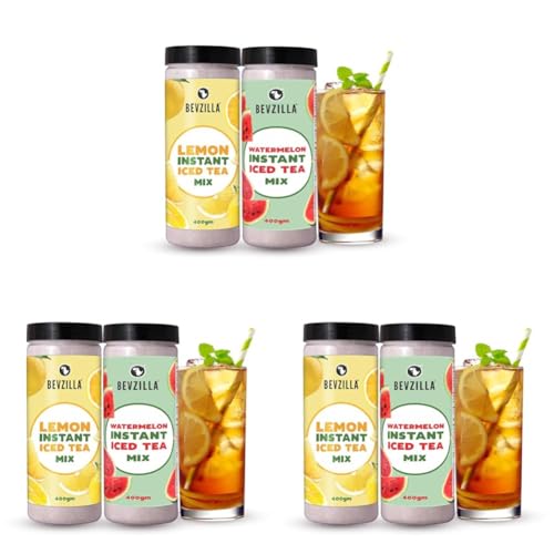 Image of Bevzilla Watermelon & Lemon Instant Ice Tea Powder - 400g x 2 | Refreshing Summer Iced Tea Drink | Instant & Easy to Make (Pack of 3)