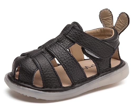DADAWEN Baby Boys Girls Closed Toe Summer Sandals Lightweight Non-Slip Soft Sole Leather Athletic Sandals Outdoor Toddler First Walking Shoes