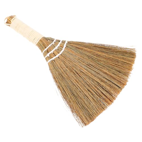 ARTSEWPLY Handmade Small Dust Removing Broom with Short Handle 28x20cm – Portable Desktop Cleaning Brush for Crumbs Hair and Debris, Soft Straw Whisk Broom for Household and Bed Cleaning