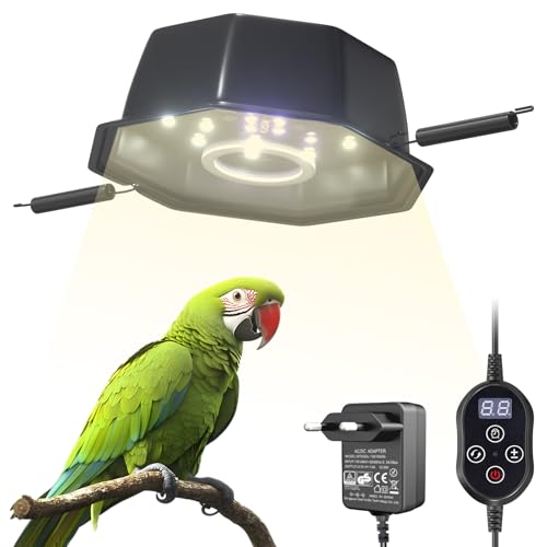 GlowUp Lampe Oiseau UVB 2.4 10W, Lumière LED à Spectre Complet pour Oiseaux avec Cordon Résistant à la Mastication, Luminaire Octogonal Dimmable pour Cage avec Prise...