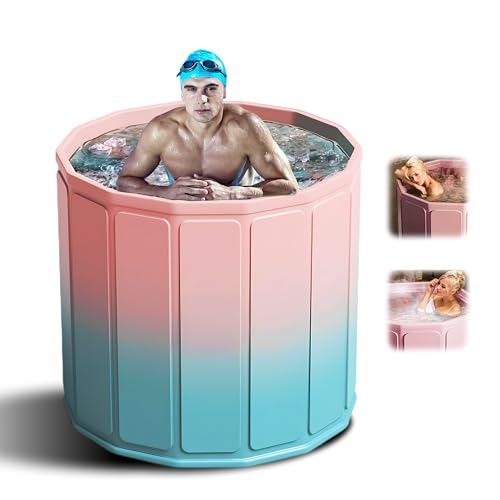Image of Helteko Bath Tub for Adult for Bathroom, Foldable Tub for Home Use with Drainage Hole, Thickened Insulated Ice Bath Tub, Inflatable BathTub for Adults, Ice BathTub for Adults (Pink-Blue)