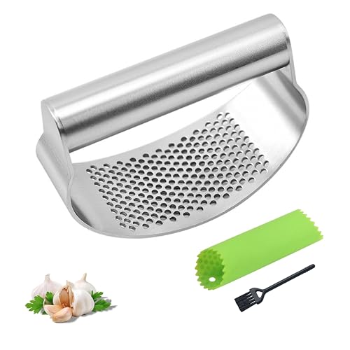 DESIOLE Presse-ail en acier inoxydable 304 avec brosse de nettoyage et éplucheur en silicone