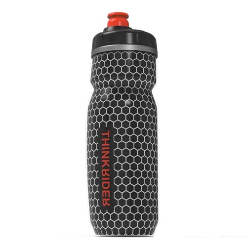 ThinkRider Fahrrad Trinkflasche, leichte Wasserflasche mit doppelwandiger Isolierung, Universelle Sport Trinkflasche für Fahrrad-Flaschenhalter, geeignet für Rennräder & Mountainbike, 620ml(Schwarz)