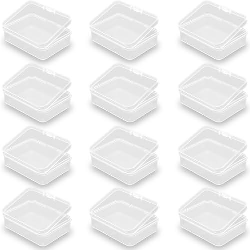 Image of 12 Pack Rectangle Small Plastic Containers (2.84 x 2.21 x 0.95 Inch), Small Plastic Containers, Mini Bead Organizer for items, Crafts, Beads, Coins, Jewelry and Business Cards