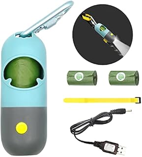 Morn Light Poop Bag Holder with Flashlight Dog Poop Bag Holder for Leash Dog Bag Holder with Clip Dog Poop Bag Dispenser with Leak-Proof Green Poop Bags for Dog Walking(USB,1 Dispenser 45 Bags))